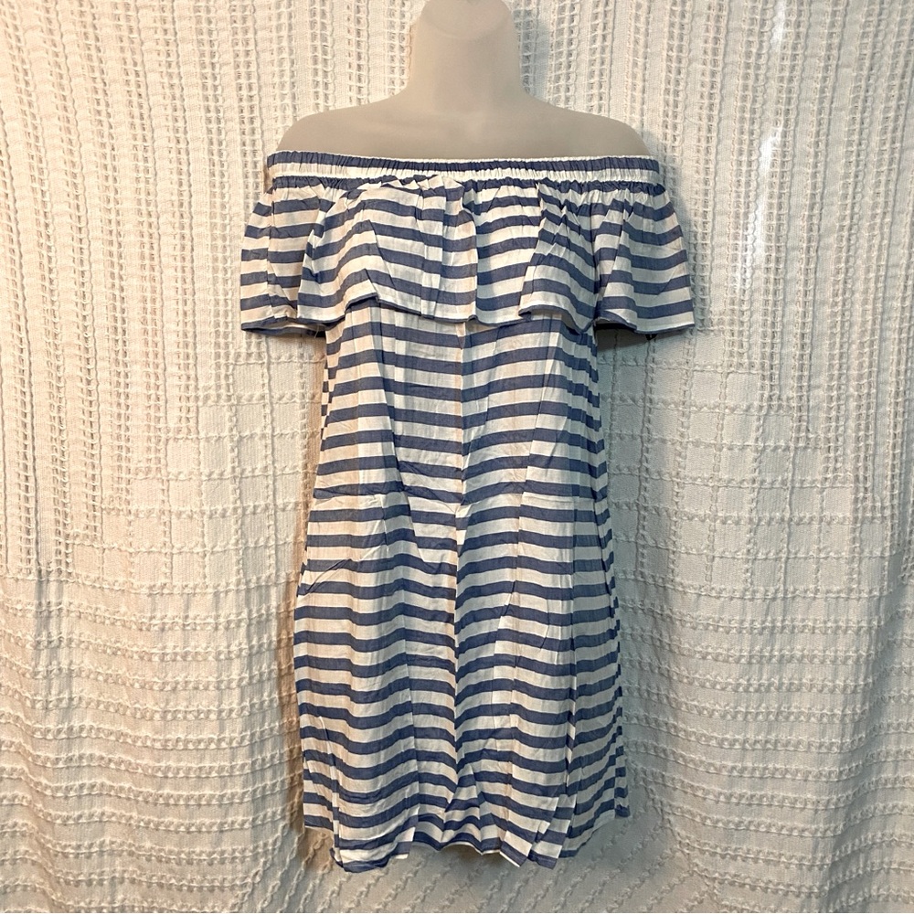 NWT Forever 21 Blue and White Striped Off-the-Shoulder Dress, Size Small